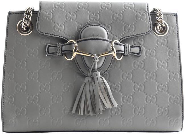 Gucci Shoulder Chain Emily Guccisimma Gray Gg Leather Cross Body Bag