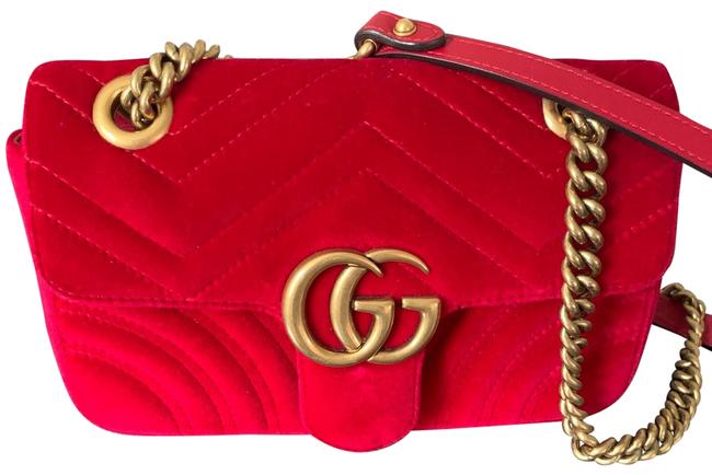 Gucci Shoulder Marmont Red Velvet Cross Body Bag