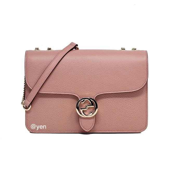 Gucci Shoulder Medium Interlocking Gg   Soft Pink Leather Cross Body Bag