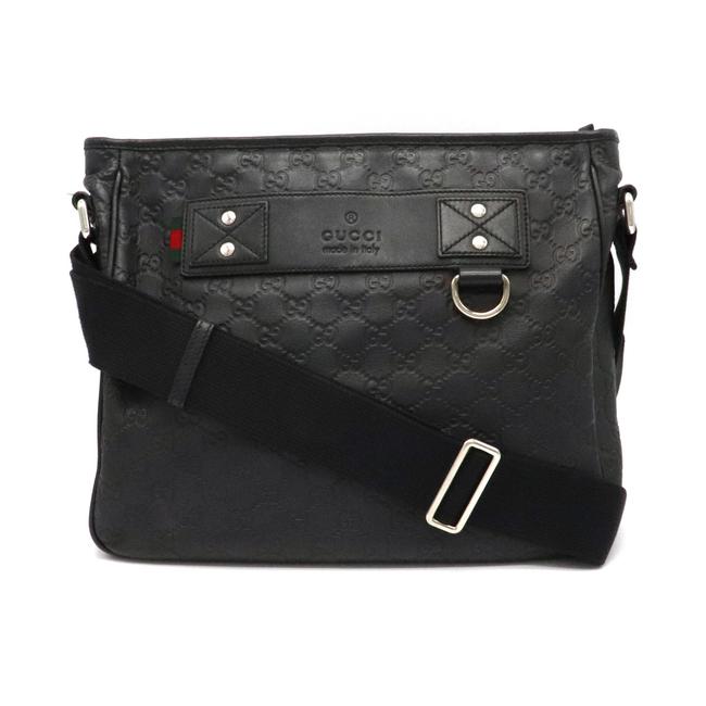 Gucci Shoulder Shima Silver Hardware 322080 Black Leather Messenger Bag