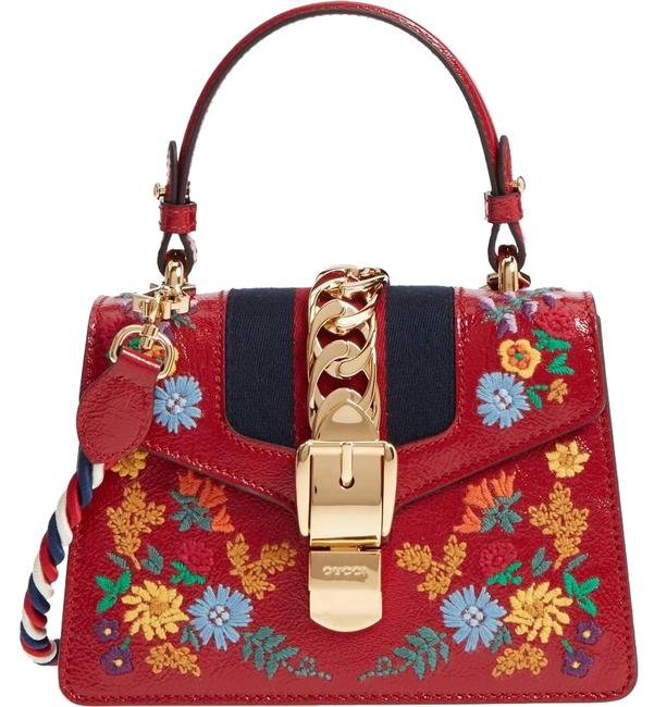 Gucci Shoulder Sylvie Embroidered Red Leather Cross Body Bag