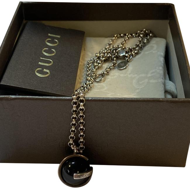 Gucci Silver and Black G Stone Ball Pendant Necklace