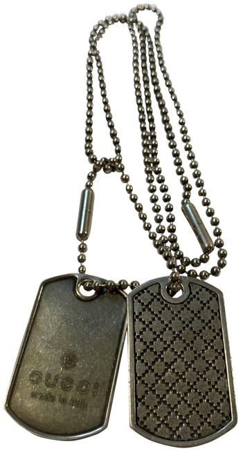 Gucci Silver Double Dog Tag Sterling Pendant &amp; Bead Chain 23.5" Necklace