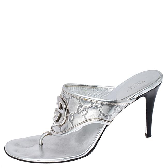 Gucci Silver Metallic Guccissima Leather Gg Sandals 