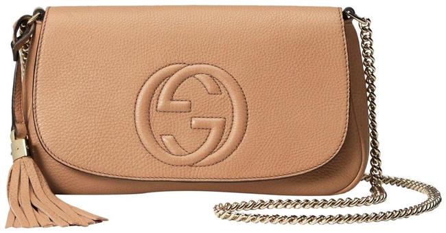 Gucci Soho Camelia Chain Purse Beige Leather Cross Body Bag