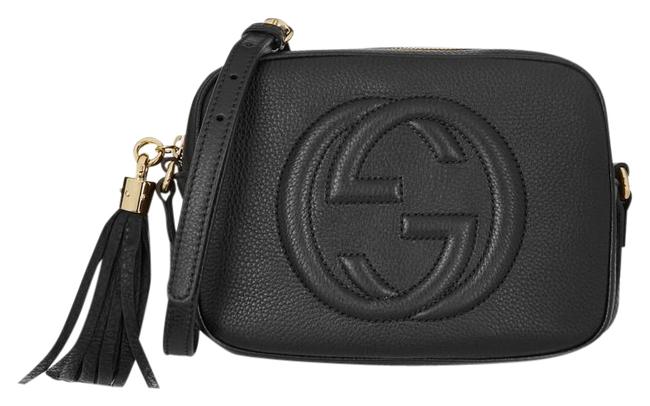 Gucci Soho Disco Camera Gg Logo Embroidered Black Leather Cross Body Bag