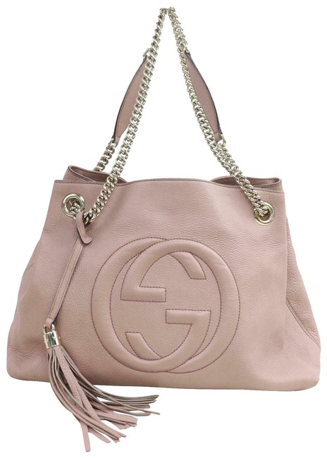 Gucci Soho Fringe Tassel Chain Tote 871443 Pink Leather Shoulder Bag