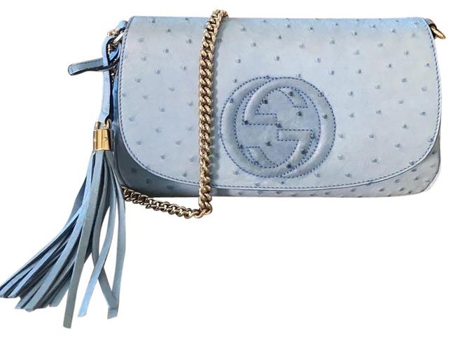 Gucci Soho In Light Blue Ostrich Leather Cross Body Bag