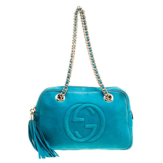 Gucci Soho Medium Chain Blue Leather Shoulder Bag