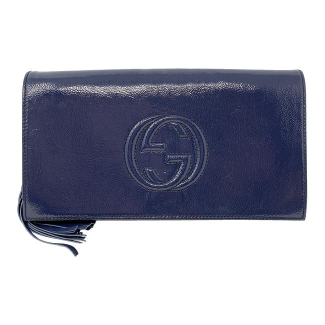 Gucci Soho Tassel Couch Blue Patent Leather Clutch