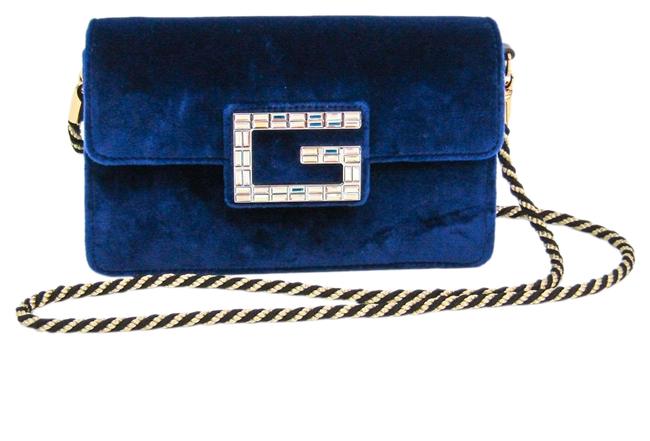 Gucci Square G 544242 Womens Blue Velvet   Satin   Leather Shoulder Bag