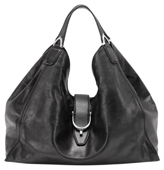 Gucci Stirrup Soft Washed Purse Large Black Leather Shoulder Bag