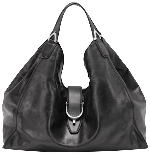 Gucci Stirrup Womens Soft Washed Purse Black Leather Shoulder Bag