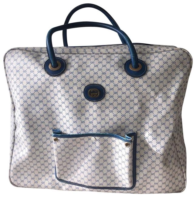 Gucci Duffle Suitcase Blue Coated Canvas Weekend Travel Bag