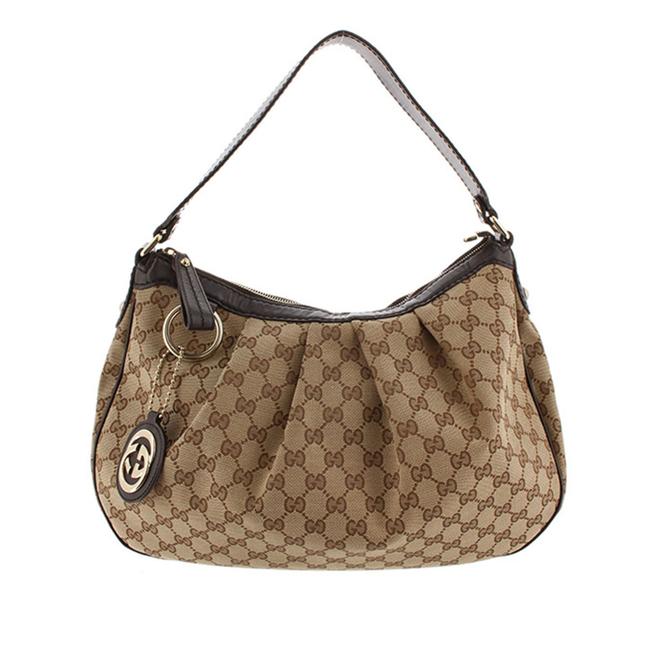 Gucci Sukey Diamante Canvas Satchel Brown Leather Shoulder Bag