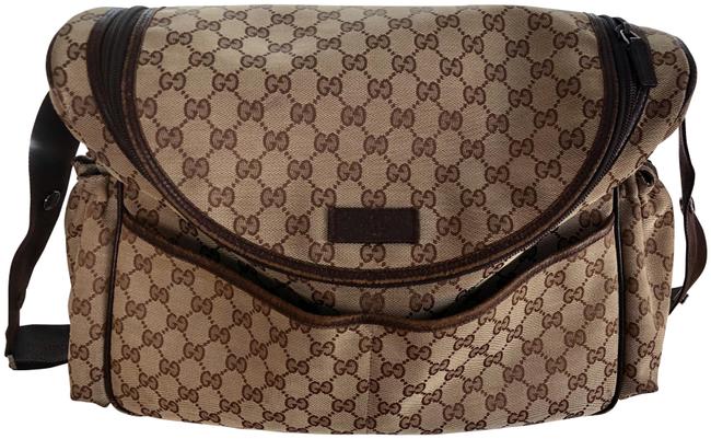 Gucci Supreme Leather Brown Gg Canvas Diaper Bag