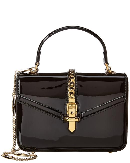 Gucci Shoulder Bag Sylvie 1969 Mini Patent Top handle Black Clutch