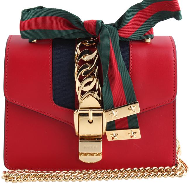 Gucci Chain Sylvie Mini Red Leather Shoulder Bag