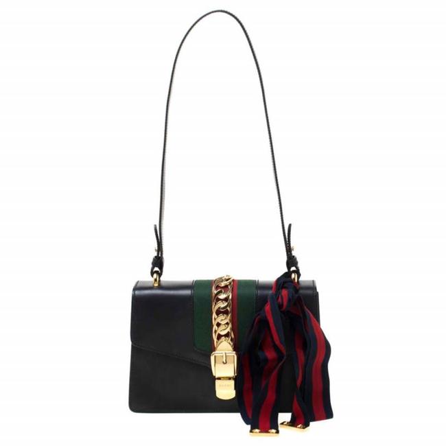 Gucci Sylvie Small Web Chain Black Leather Shoulder Bag