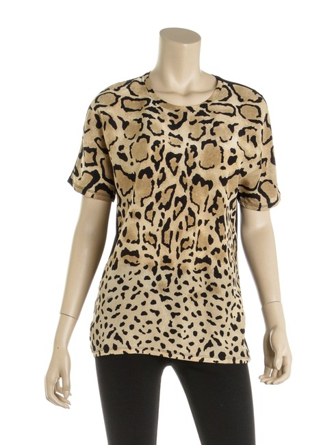 Gucci Tan and Black Silk Animal Print 492285 Blouse 8 M
