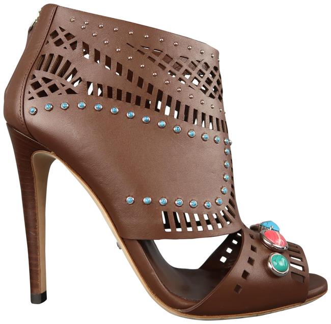 Gucci Tan Leather Lika Stone Embellished Peep Sandals 