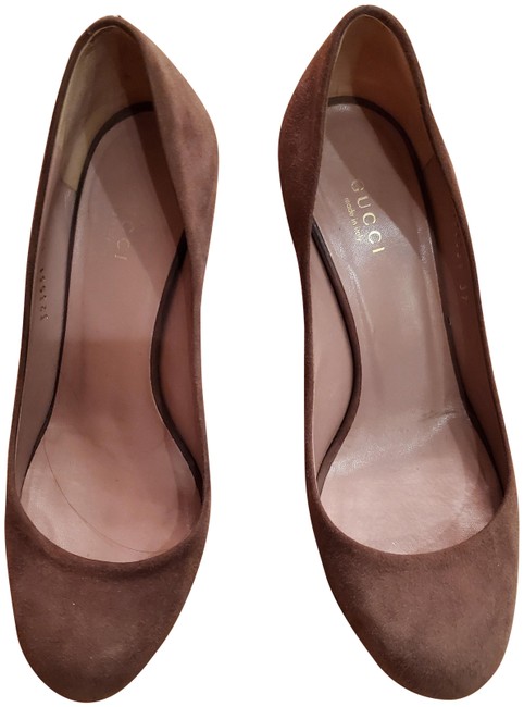 Gucci Taupe Purple Suede Wedges 