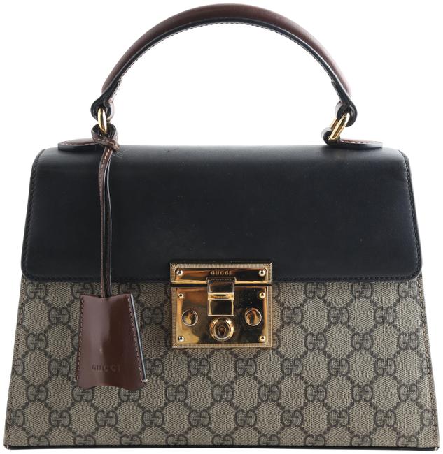 Gucci Top Handle Bag Padlock Brown Small Beige Gg Supreme Canvas Satchel