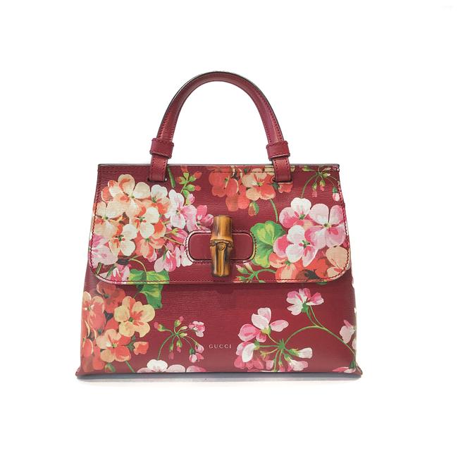 Gucci Top Handle Small Bamboo Daily Blooms Red Leather Shoulder Bag