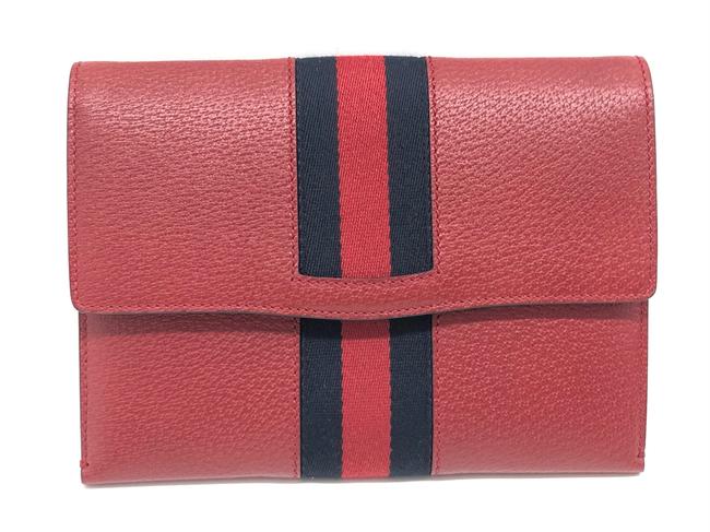 Gucci Totem Web Portofolio Fashion Show Red Leather Clutch