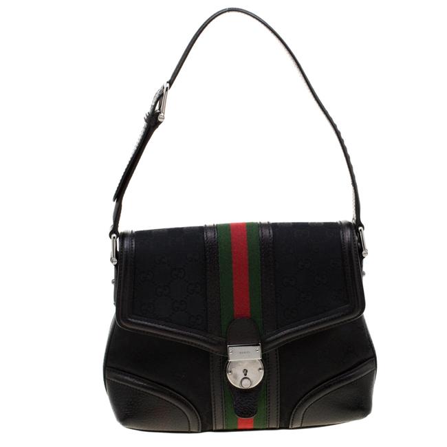 Gucci Treasure Black Gg Canvas and Leather Shoulder Bag