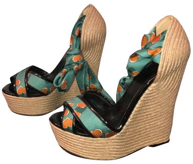 Gucci Turquoise Brown Carolina Wedges 