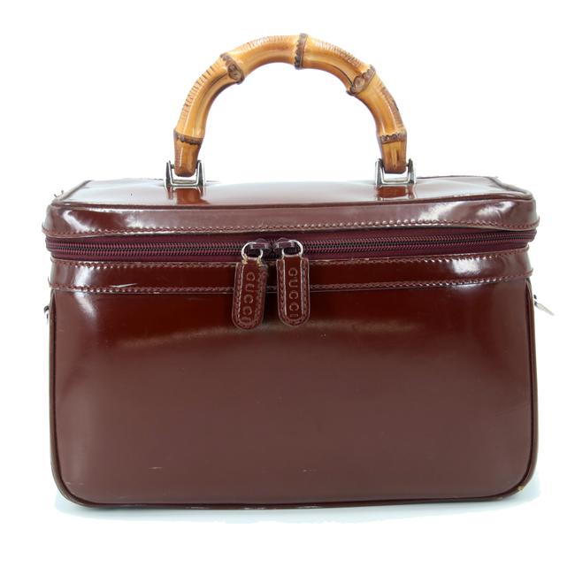 Gucci Vanity Case Signature Bamboo Top Handle Brown Leather Weekend Travel Bag