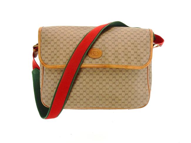 Gucci Vintage Brown Web Supreme Micro Gg Monogram Canvas Leather Messenger Bag