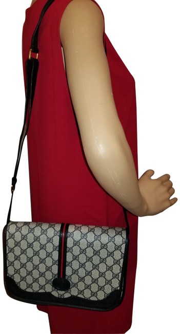 Gucci Vintage Monogram Gg Blue Leather and Coated Canvas Cross Body Bag