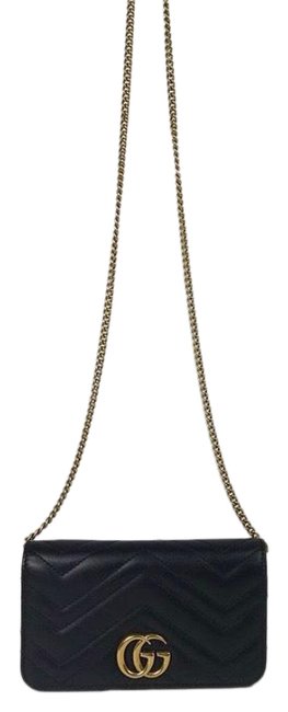 Gucci Wallet On A Chain Black? Gold Strap Cross Body Bag