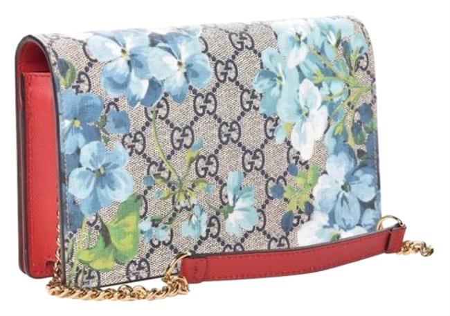 Gucci Wallet on Chain Gg Bloom Blue Red and Beige Leather Shoulder Bag
