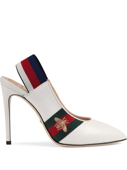 Gucci Web Bee Leather Slingback Pumps