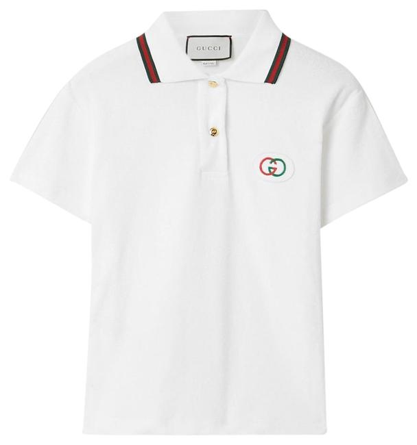 Gucci White Appliqued Cotton terry Polo Tee Shirt