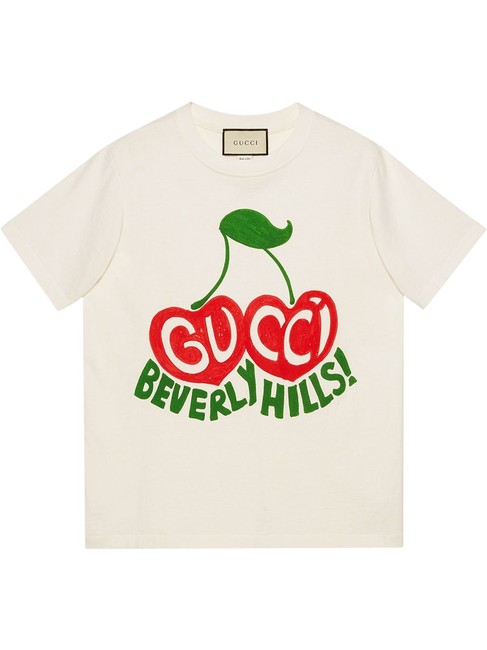 Gucci White Beverly Hills Cherry print Tee Shirt 12 L