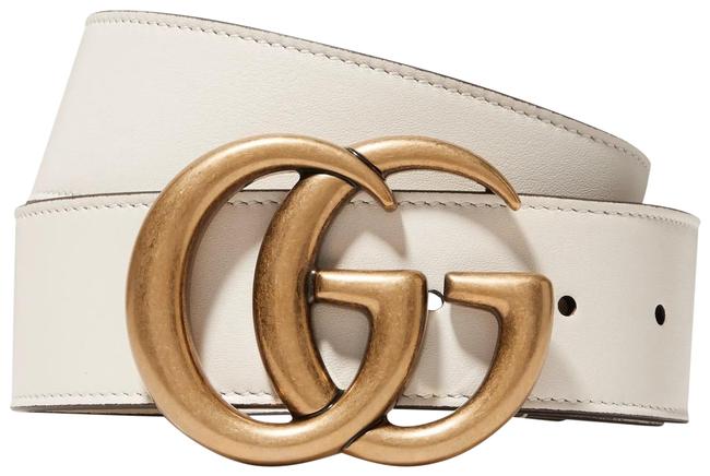 Gucci White Black 75cm Leather Gg Logo Belt