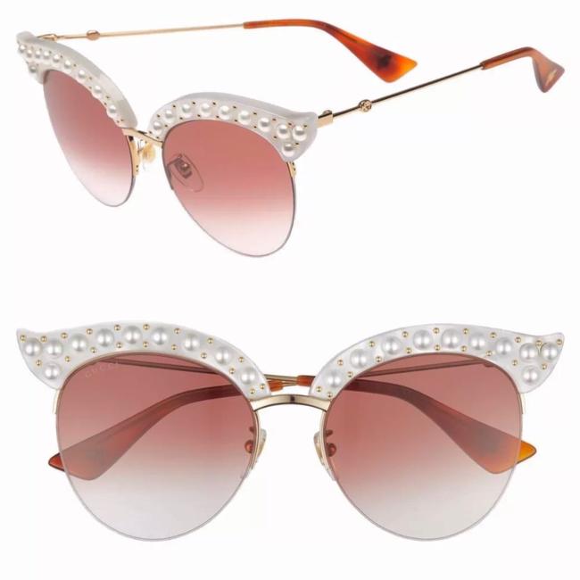 Gucci White Faux Pearl Cat Eyes Sunglasses