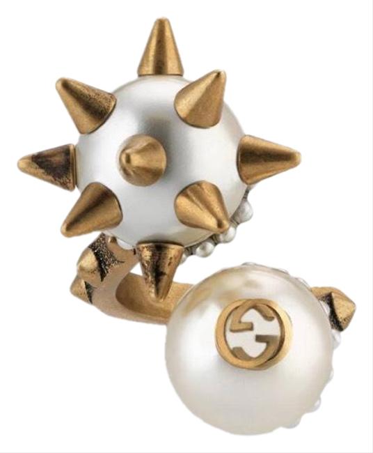 Gucci White Gold Double Glass Pearl Ring