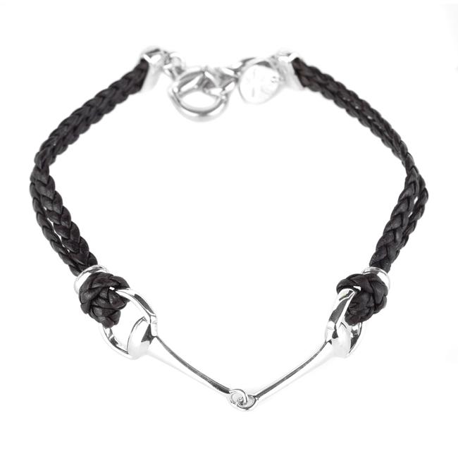 Gucci White Horsebit Leather Braided Silver Bracelet