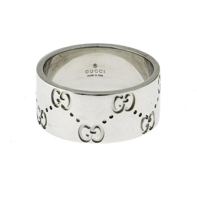 Gucci White Icon Logo 18k Gold 9 Mm Wide Band 8 Ring
