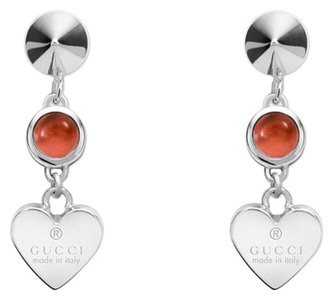 Gucci White Red Crystal Heart Sterling Silver Earrings