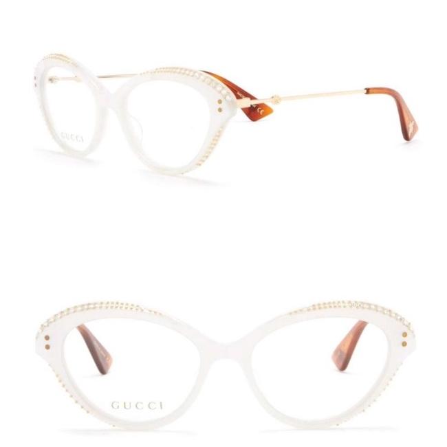 Gucci White Gold Cat Eyes Acetate  Metal Embellished Optical Glasses Sunglasses