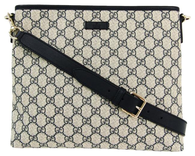 Gucci 388924 Womens Beige   Navy Gg Supreme   Leather Shoulder Bag