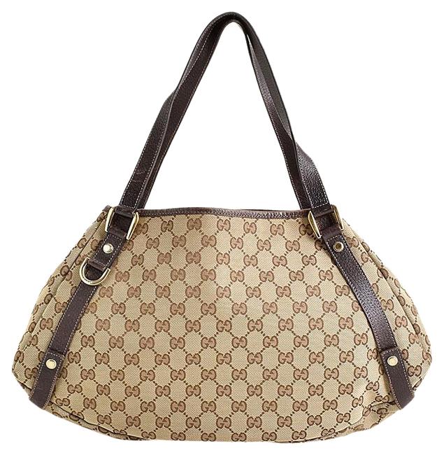 Gucci Abbey 9538 Gg Monogram Brown Beige Canvas Leather Hobo Bag