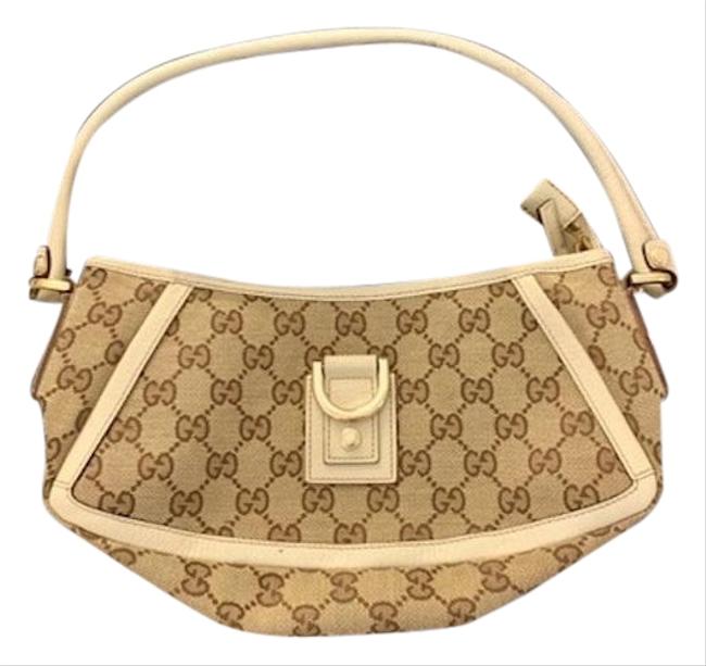 Gucci Abbey Monogram D Ring Pochette Ivory Tan Gg Canvas Shoulder Bag