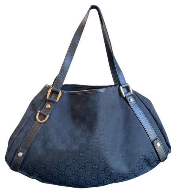 Gucci Abbey Tote Medium Black Gg Canvas Shoulder Bag